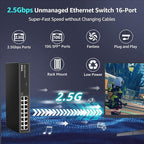 YuanLey 16 Port 2.5GB Umanaged Ethernet Switch, 16 x 2.5G Base-T Ports, Compatible with 100/1000/2500Mbps, Metal Fanless, Desktop/Rack Mount YuanLey 2.5 Gigabit Network Switch for Wireless AP, PC