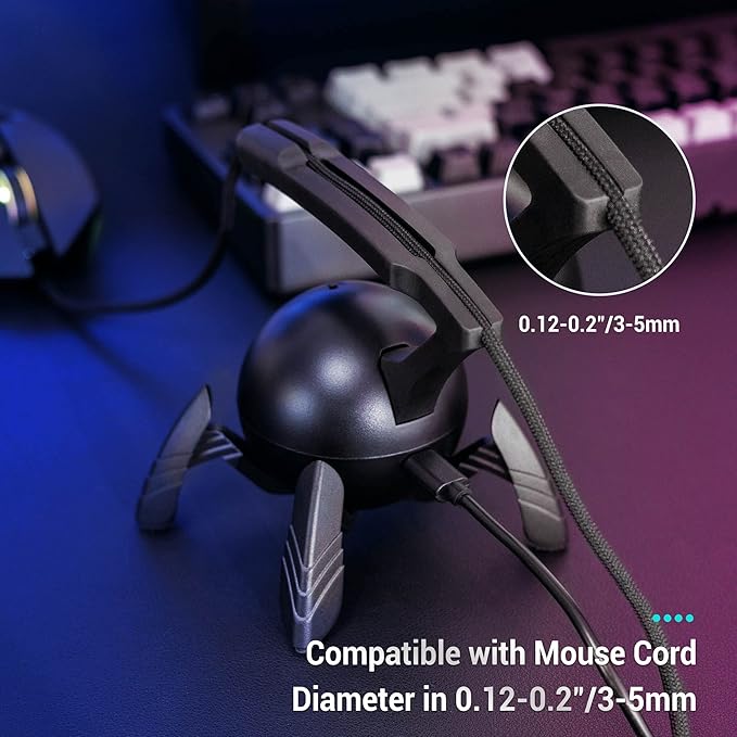 KIWIFOTOS Mouse Bungee RGB Gaming Mouse Cord Holder Controller, Upgraded Flexible Cable Management Smart RGB LED Lights 2 Port USB Hub & 1 Type-C, Spider Mouse Wire Holder