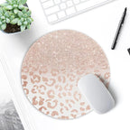 ITNRSIIET Round Mouse Pad with Stitched Edge Premium-Textured Waterproof Non-Slip Rubber Base Desktop Protection Mat Diameter 8.7 inches, Rose Gold Leopard Print
