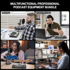 Podcast Equipment Bundle for 2 with Dual XLR-3.5 Condenser Micophones with Mic Pop Filters Audio Equipment for Live Streaming/ Recording, Online Gaming for Phone/ Laptop/ PC Audio Interface M100