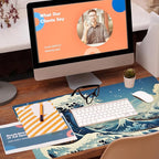 Desk Mat,Blue Japanese Sea Wave Desk Pad,Japanese Sea Wave Large Gaming Mouse Pad for Desk,Extended Big Computer Keyboard Mouse Pad with Non-Slip Base and Stitched Edge,35.4"x15.7"