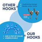 Heavy Duty Hooks for Hanging Coats, Jackets, Backpacks, Baseball Hats - Wall Mounted Rainbow Color Hangers for Kids, Perfect Hook for Classrooms, Bathroom Robes and Towels | J Hook 7-Pack