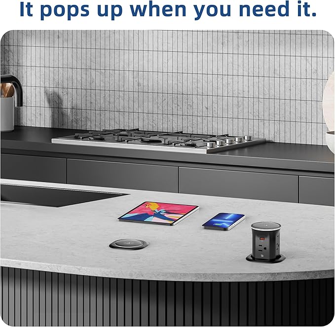 Jgstkcity Pop Up Countertop Outlet with 15W Wireless Charger,20W USB C Ports,Flush Mount Tamper Resistant,Recessed Grommet Receptacle,4 USB 4 Outlets,15A,1875W,ETL Listed,3.15in Hole,Black