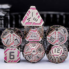 Metal DND Sci-fi Dice Set 7PCS Stripe Polyhedral Dice for Dungeons Dragons RPG Role Playing Game, Glitter D and D Dice with Gift Box D6 D8 D10 D12 D20 (Grey&Purple Red)