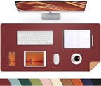 Desk Mat 35" x 17" Leather Desk Pad Protector with Natural Cork & PU Leather, Non-Slip Office Desk Mat, Double-Sided Large Mouse Pad, Waterproof Desk Cover for Office&Home (red)