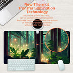 Desk Mat, Window View of Forest Desk Pad, Green Atmosphere Large Gaming Mouse Pad for Desk, 31.5"x15.7" Extended Big Computer Keyboard Mouse Pad with Non-Slip Base and Stitched Edge