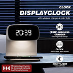 Digital Alarm Clock with Wireless Fast Charging Station 15W Touch Smart Lamp for Bedside,3 Colors Nightlight Adjustment Night Lamp for Living Room,Bedside,Heavy Sleepers (White+Cable&Adapter)
