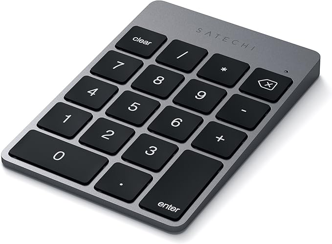 Satechi Slim Aluminum Bluetooth Keypad, Wireless Number Pad with 18 Keys, Micro USB Rechargeable Numpad, External Number Pad for MacBook Air/Pro M4, iPad Air/Pro M4/M3, iMac, PC - Space Gray