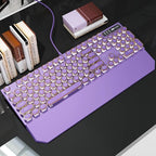 MageGee Typewriter Mechanical Gaming Keyboard, Retro Punk Purple Round Keycaps, 104 Keys LED White Backlit Wired Keyboards for Laptop MAC PC Gamer, with Magnetic Wrist Rest, Blue Switch