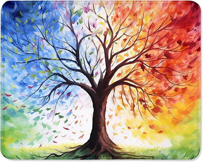 ITNRSIIET Mouse Pad with Stitched Edge Premium Textured Smooth Precise Operation Waterproof Washable Non-Slip Rubber Base Desktop Protection Mat, 10.2×8.3×0.12 inches, The Tree of Life