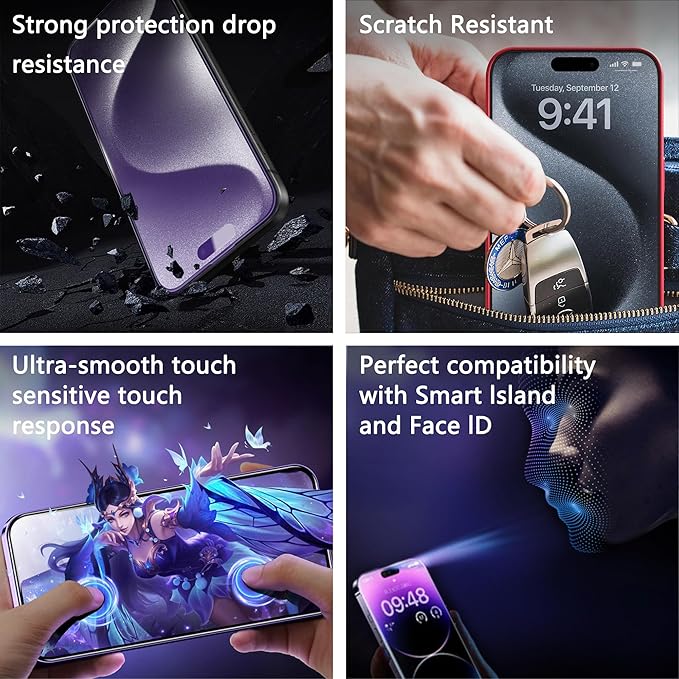 2 Pack Anti Blue Light Matte Screen Protector for iPhone X/iPhone XS/iPhone 11 Pro, 9H Tempered Glass, Full Coverage, Anti-Fingerprint, Auto Dust-Elimination, No Bubble, Easy Installation