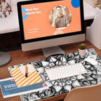Large Gaming Mouse Pad for Desk, Black and White Mandala Desk Mat, Mandala Flower Desk Pad, 31.5"x15.7" Extended Big Computer Keyboard Mouse Pad with Non-Slip Base and Stitched Edge