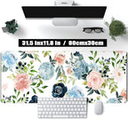 Gaming Green Desk Mat Desk Mouse Pads Purple Blue Pink Floral Mouse Pad Large, XL Big Computer Keyboard Mouse Mat Desk Pad Mat with Stitched Edge for Women Home Office Decor Deskmat 31.5x11.8 in