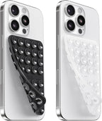2PCS Silicone Suction Cup Phone Case Mount Double Sided, Hands-Free Phone Accessories Holder for Selfies and Videos, Silicon Sticky Phone Grip for iPhone and Android, Transparent&Black