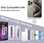 2 Pack Screen Protector for iPhone 16 Pro Max, 9H Tempered Glass, Full Coverage, Anti-Fingerprint, Auto Dust-Elimination, No Bubble, Easy Installation