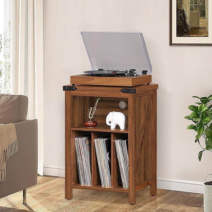 Record Player Stand with Vinyl Record Storage Holds up to 160 Albums,Large Wood Record Player Table Dispaly Shelf，Brown Turntable Stand Cabinet for Living Room,Bedroom,Office 7