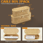 FairyHaus Cable Management Box 2Pack Caramel, Handwoven Large and Small Cable Organizer Box Cover to Hide Cords and Power Strip, Imitation Wicker Cord Organizer Box Hider for Office Desk and Floor