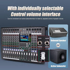 GF12 Multifunction 12 Channel Audio Mixer Stage Performance Mixer Isolated Independent Mute Built-in 7 Level Equalizer and 99 Reverb DJ Mixer for Stage Performance/Karaoke/DJ Music