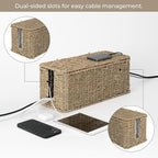 StorageWorks Large Cable Management Box, 2 Slots Wicker Cable Organizer to Hide Cords and Power Strip, Seagrass Cord Hider Box for Home & Office