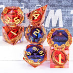 Magic Golden Ring DND Dice Set Sharp Edge Red Gaze Eye Resin Dice with Box, for use with RPG D&D Tabletop Games Lord D and D Polyhedral Dice Set
