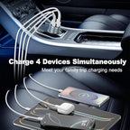 iPhone Fast Car Charger, 65W 4-Port USB C Car Phone Charger Adapter with 2x6FT USB C Cable, Multi Port Cigarette Lighter USB Charger with Voltage Display for iPhone 16 15 Pro Max,iPad,Samsung, Android