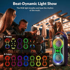 Portable Bluetooth Speaker with 120dB Loud Sound, Dynamic LED Lights, 5 RGB Modes, Bluetooth 5.3, USB/TF/AUX/FM/Mic Input/TWS, Built-in Handle, Party Speaker for Home, Outdoor, Party, Camping (RGB)