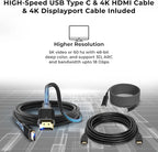UD22 Dell Docking Station Dual Monitor Bundle - USB-C/USB-A Universal Dell Dock for Laptops with 130W Adapter + 4K HDMI Cable + 4K DisplayPort + USB-C Cable + Microfiber Cloth - Supports 4K Display