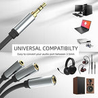 3.5mm Stereo Audio Splitter Cable, Gold Plated 3.5mm (1/8") TRS 1 Male to 3 Female 3-Way Stereo Aux Splitter 1 Input 3 Output Stereo Audio Distributor Cable (3-Pole)