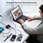 USB C Fast Charger, 100W GaN 6 Port Type USB C Charging Station Hub Block Cube, Wall Charger Power Strip Adapter Plug for iPad iPhone 16 15 14 13 12 Pro Max Pixel Note Galaxy, 5ft Cord