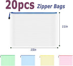 AUSTARK 20Pcs Board Games Storage Bags, PVC Mesh Zipper Pouches, Zippered File Bags, Plastic Waterproof Storage Bags for Office School Home Travel Cosmetic (B4 Size 15 x 11 Inches, Multicolored)