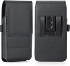 BECPLT Leather Holster Belt Case for iPhone 16 Pro/15/14/13/12/11 Pro & Galaxy S25/S24/S23/S22/S21/S20 - Slim Hard Case with Clip/Loops - Black