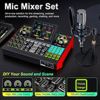 Podcast Microphone Bundle with Live Sound Board Audio Mixer, Podcast Equipment Bundle with 3.5mm Condenser Microphone(P15) for Pc/Phone Live Streaming Singing Gaming, Voice Changer, Denoise