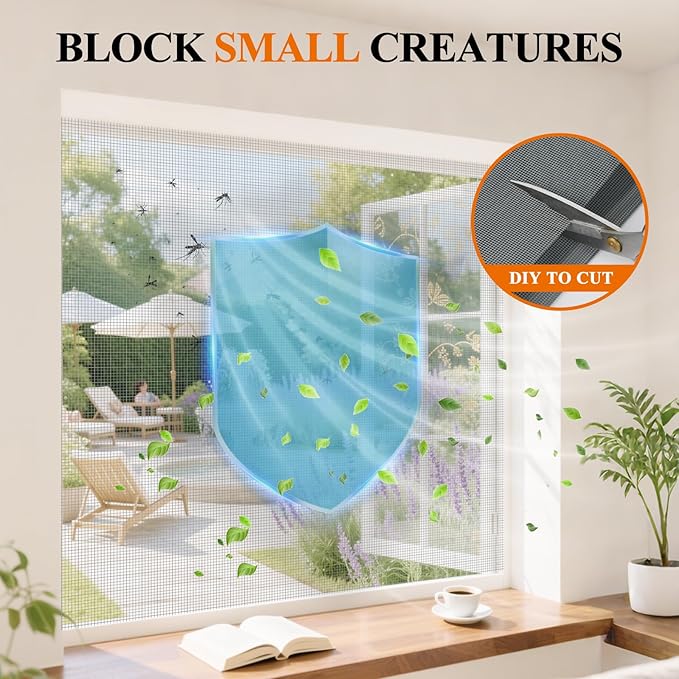 MAGZO Window&Door Screen Replacement Kit, 86" W x 196" L, with Retainer Spline(Total 65.6 FT) and Press-Fit Roller Tool, Polyester Scratch-Proof, Adjustable Mesh for Windows&Doors&DIY Projects, Grey