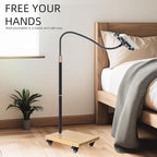 wishacc Tablet Floor Stand with Adjustable Gooseneck Mount, Swivels and Wheels for Bedside, Compatible with iPad, Galaxy Tab, Kindle and Phones