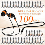 Kanayu 100 Pack Wired Earbuds Bulk for Classroom Ear Headphones Wired Basic Student Earbuds No Microphone with 3.5mm Jack for Kids Class Laptop School Library, Individually Bagged(Orange)