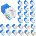 VCE UL Listed 10Gbps Cat6 Keystone Jack Insert 25-Pack, 90 Degree Punch Down RJ45 Keystone Jack Adapter Slim Profile Blue