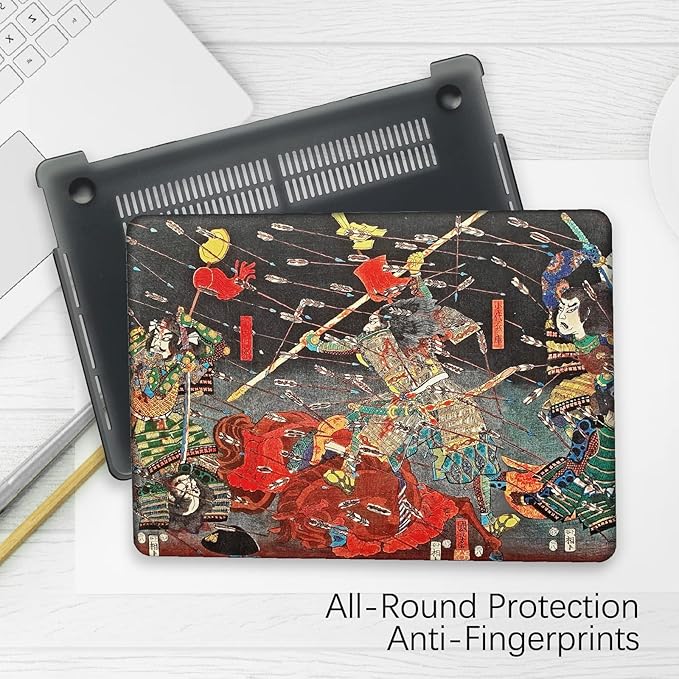 Berkin Arts Compatible with MacBook Pro 13 inch Cover, 2022, 2021, 2020-2018 Release A1708 with Keyboard Cover & Screen Protector Ukiyo-e (The Kusunoki's Final Attack by Kuniyoshi)