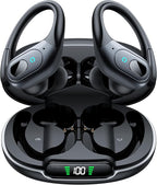 occiam Active Noise Cancelling Ear Buds Bluetooth Headphones Wireless Earbuds 90Hrs Playback Stereo Bass Earphones with Over-Ear Hooks IPX7 Waterproof Earbud for Sports Running Gym Workout Black