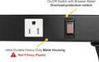 12 Outlets 4 Feet Body Heavy Duty Metal Surge Protector Power Strip (12 Outlet 6 Feet Power Cord Vertical Power Plug)