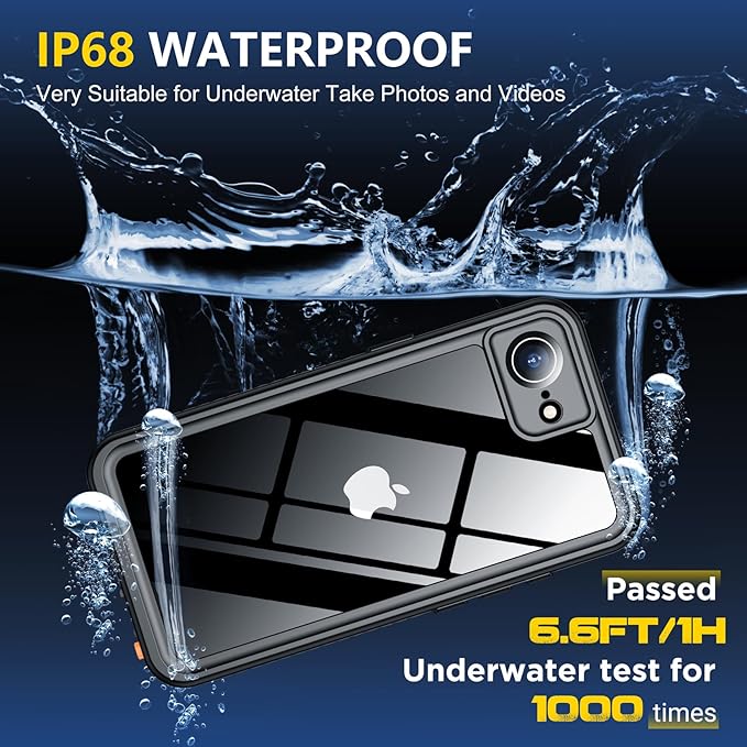 SPIDERCASE for iPhone 16e Case Waterproof,Built-in Screen & Camera Lens Protector[IP68 Underwater] [Military Grade Shockproof] Cell Phone Home Button Stickers, Blue/Clear