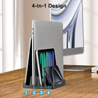 JARLINK 4-in-1 Adjustable Vertical Laptop Stand Holder, Aluminum Dual Slots Laptop Rack for Desk, Space-Saving Organizer Compatible with All MacBook, Surface, Chromebook, and Gaming Laptops (Black)