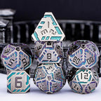 Metal DND Sci-fi Dice Set 7PCS Stripe Polyhedral Dice for Dungeons Dragons RPG Role Playing Game, Glitter D and D Dice with Gift Box D6 D8 D10 D12 D20 (Grey&Purple Green)