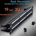 Cat6 Patch Panel 48 Port with Keystone, RJ45 Network Panel 19 Inch, Punch Down Keystone Ethernet Patch Panel with Back Bar