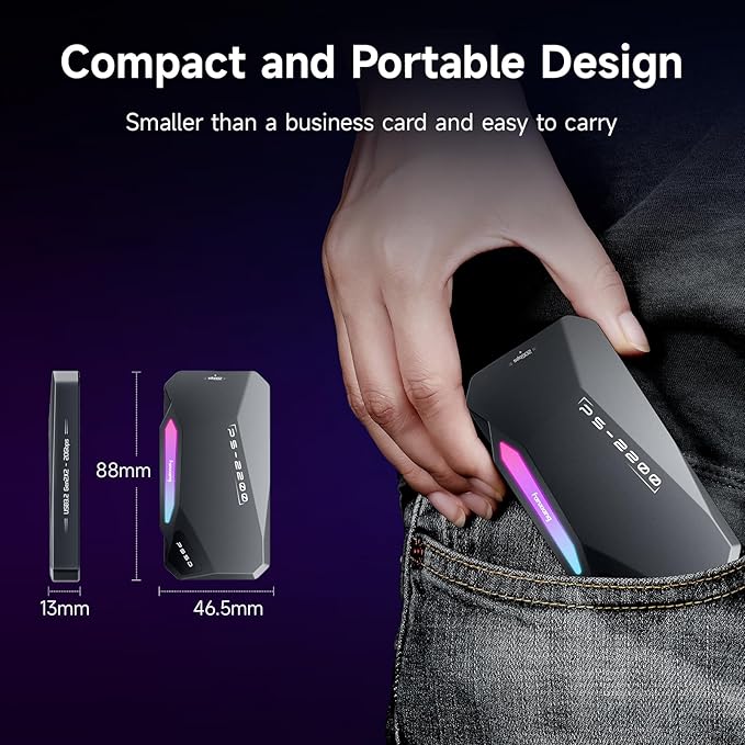 1TB Magnetic Portable SSD,2050MB/s Type-C USB 3.2 Gen 2x2 External SSD,4K ProRes Record and Store,Aluminum alloy,RGB Touch Lighting,External Solid State Drives for iPhone15/16/Android/PC/Mac -PS2200