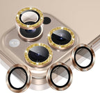 AGVEE 3+3 6 Pack for iPhone 16 Pro 6.3" / 16 Pro Max 6.9" Camera Lens Cover Protector, Bling Glitter & CD-Textured Metal Ring 9H Tempered HD Glass Camera Cover Protector Film, Glitter-Desert