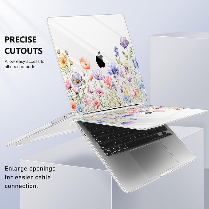 May Chen Case for MacBook Pro 13 inch M2 2023,2022,2021,2020 A2338 M1 A2251 A2289, Plastic Hard Shell Case for MacBook Pro 13" with Touch Bar Fits Touch ID, Wild Flowers