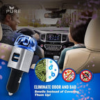 Car Air Purifier 3in1 Premium Stainless Steel Air Filter Ionizer w/Dual USB Quick Charge 3.0 USB-Eliminate Allergens Odor Smell, Smoke, Pets, Pollen Mold Bacteria w/Anti-Microbial Deodorizer (Silver)