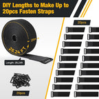 26ft x 2in Heavy Duty Cable Straps with 20pcs Plastic Buckles, Free Cut to Length Cinch Strap, Reusable & Adjustable Hook and Loop Straps for Cable Ties, Cord Organizer, Wire Management
