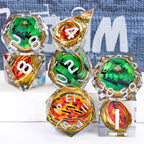 Magic Golden Ring DND Dice Set Sharp Edge Red Gaze Eye Resin Dice with Box, for use with RPG D&D Tabletop Games Lord D and D Polyhedral Dice Set