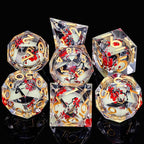 Plum Blossom DND Dice Yellow Noctilucent Liquid Core Dice Set with Metal Box, Handmade Sharp Edge Dice D and D Polyhedral Dice for use with D&D RPG Role Playing Game